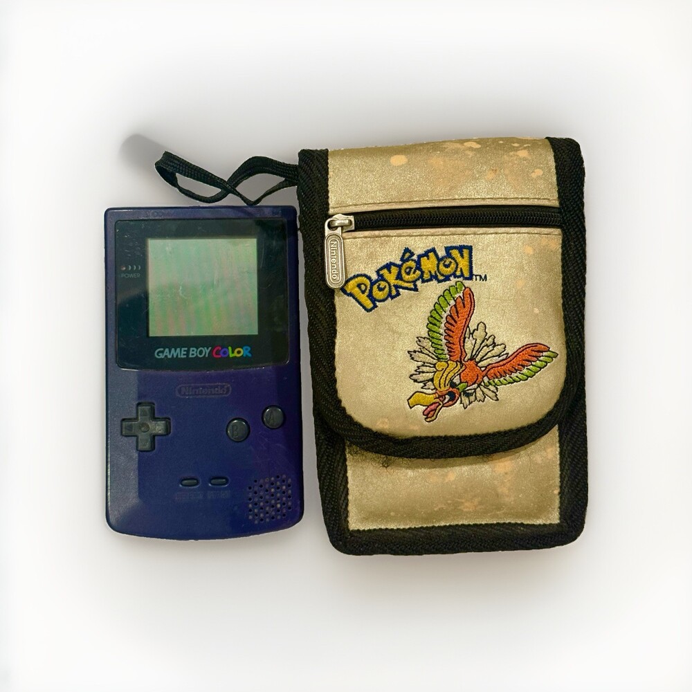 Nintendo Game Boy Color Grape CGB-001 w/ Pokemon GB Bag Ho-Oh Case Pouch